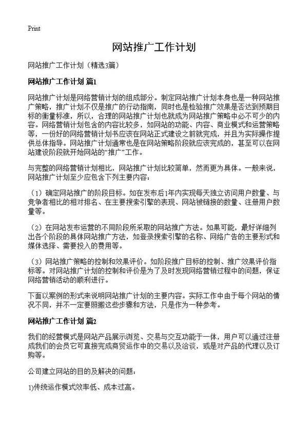网站推广工作计划3篇