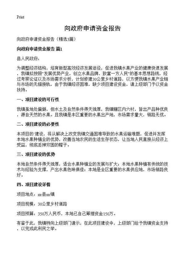 向政府申请资金报告3篇