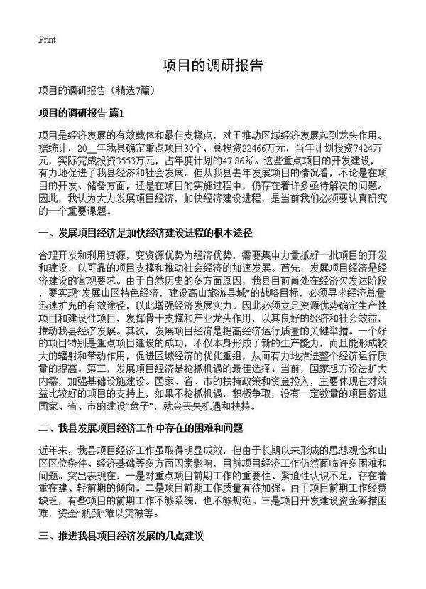 项目的调研报告7篇