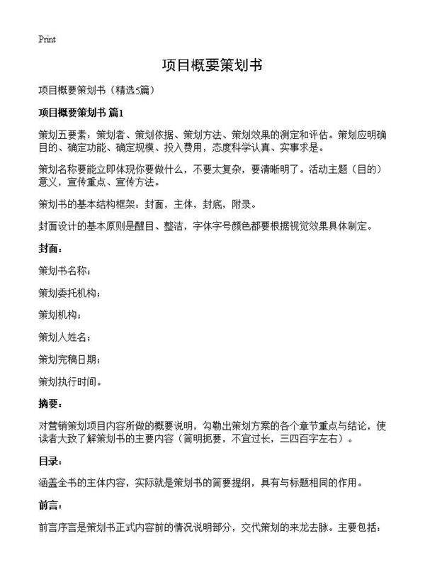 项目概要策划书5篇