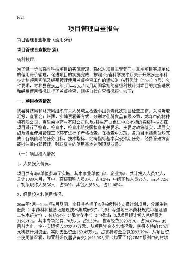 项目管理自查报告5篇