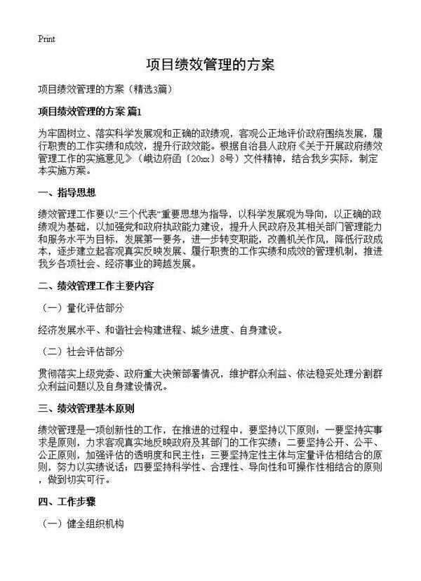 项目绩效管理的方案3篇