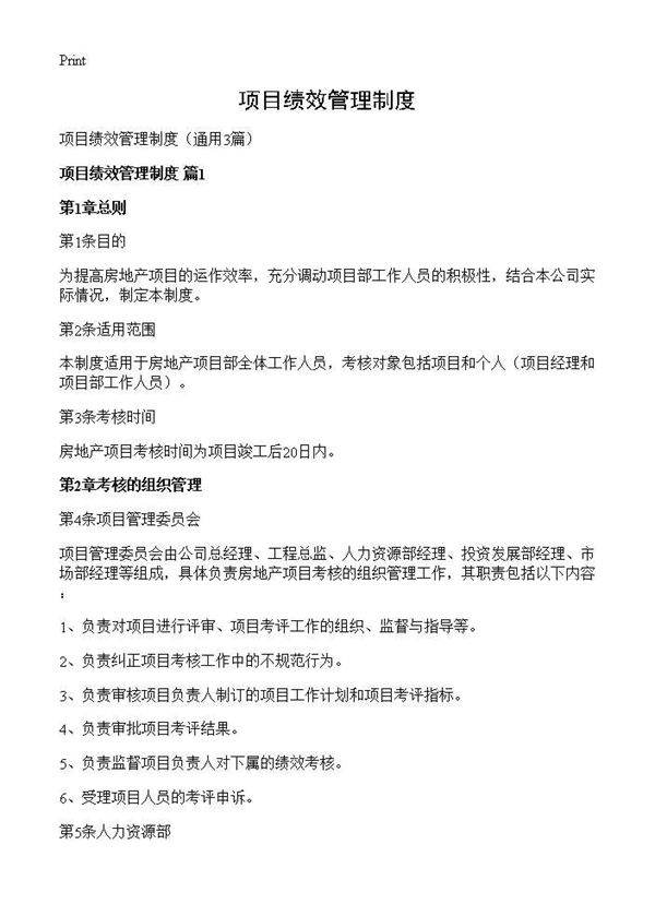 项目绩效管理制度3篇