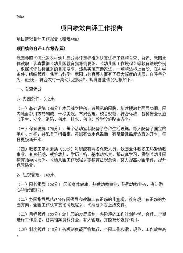 项目绩效自评工作报告4篇