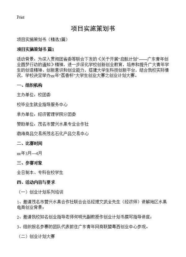 项目实施策划书3篇