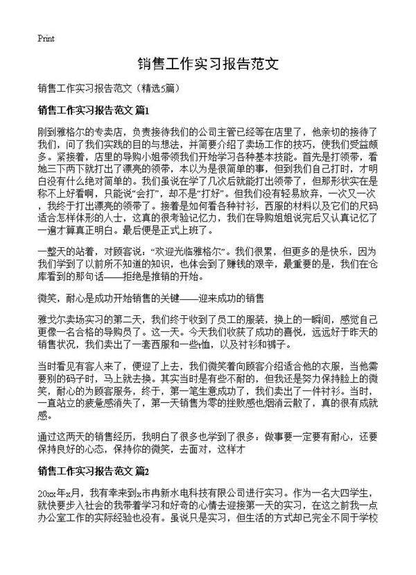 销售工作实习报告范文5篇