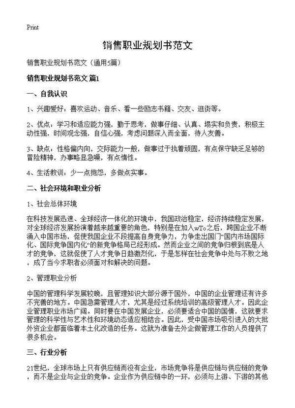 销售职业规划书范文5篇