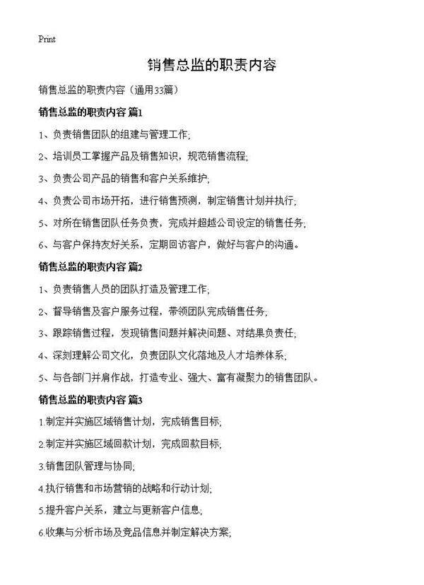 销售总监的职责内容33篇