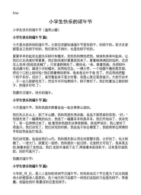 小学生快乐的端午节20篇