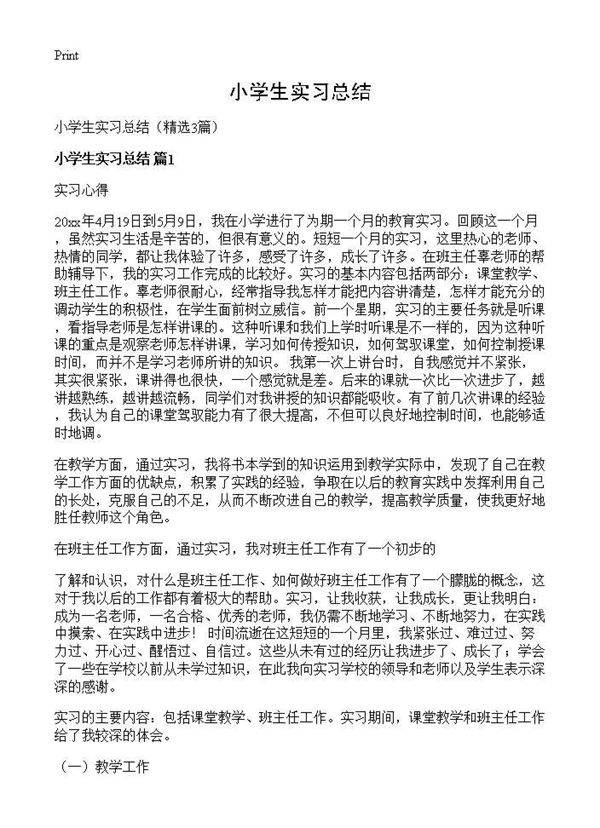 小学生实习总结3篇