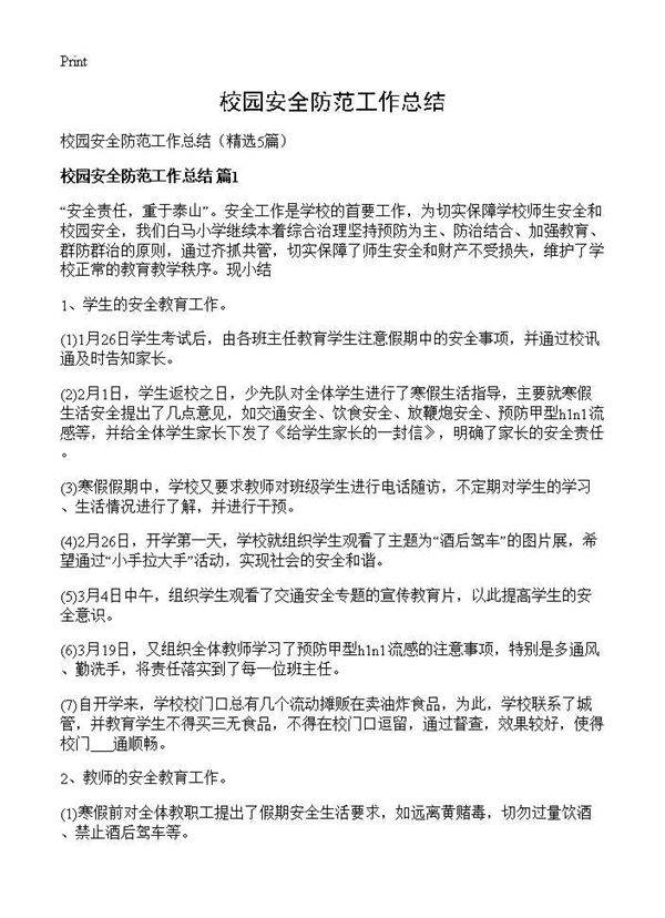 校园安全防范工作总结5篇