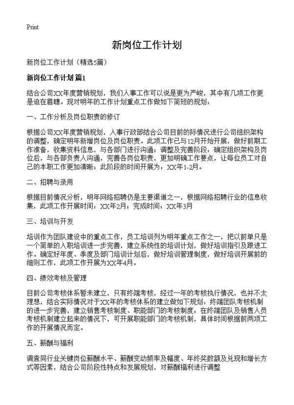 新岗位工作计划5篇