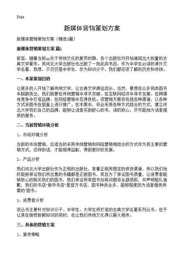 新媒体营销策划方案3篇