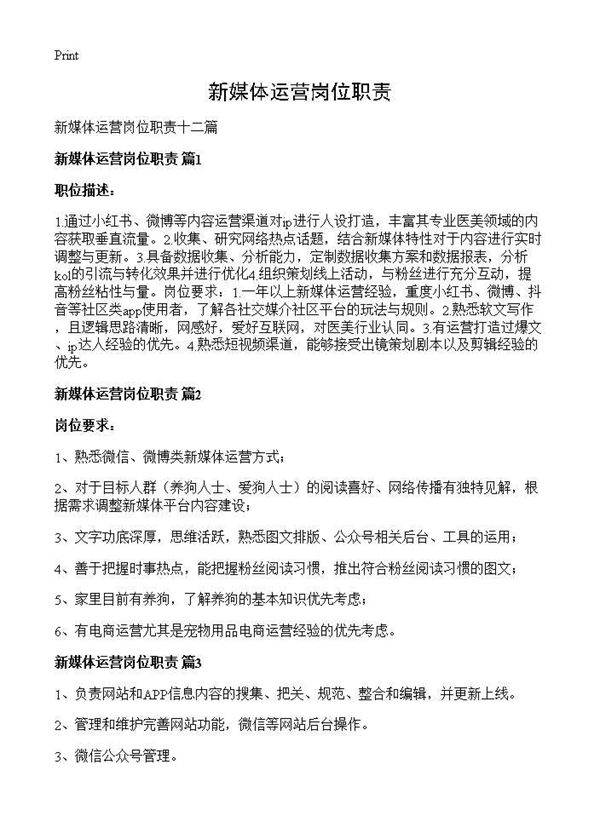 新媒体运营岗位职责