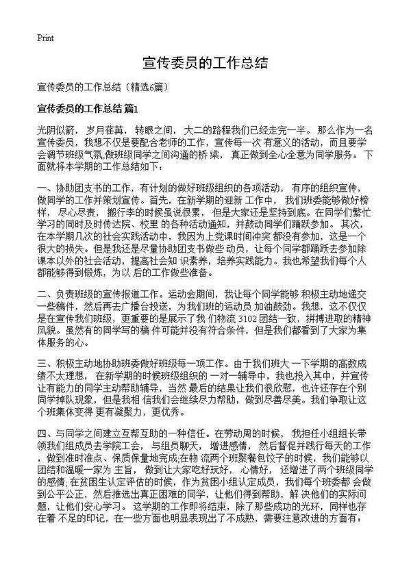 宣传委员的工作总结6篇