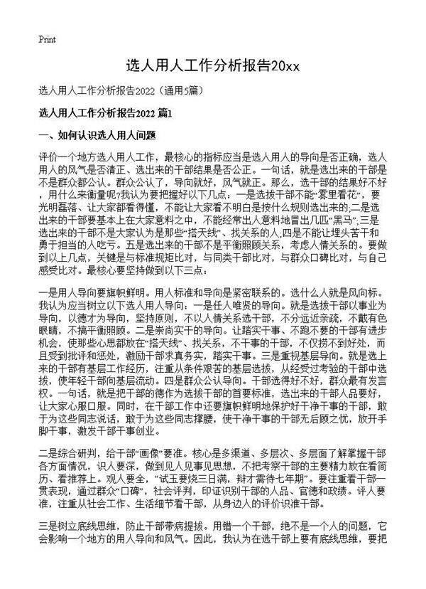 选人用人工作分析报告20265篇