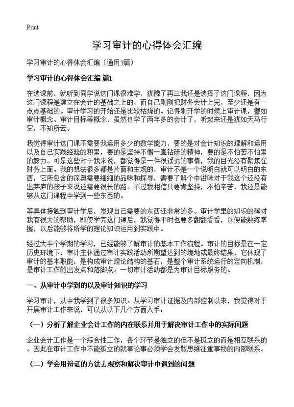 学习审计的心得体会汇编3篇