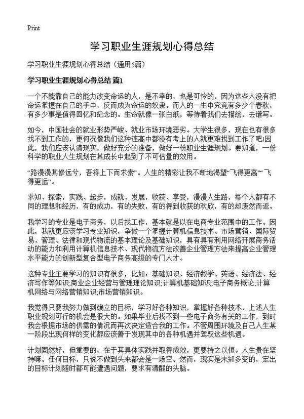 学习职业生涯规划心得总结5篇