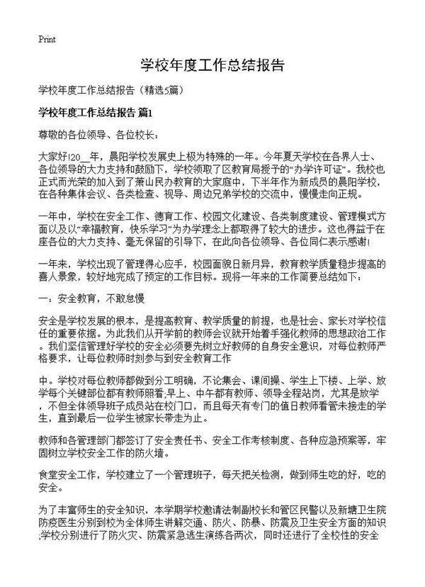 学校年度工作总结报告5篇
