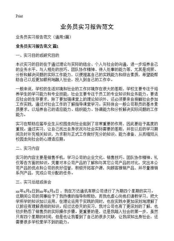 业务员实习报告范文5篇