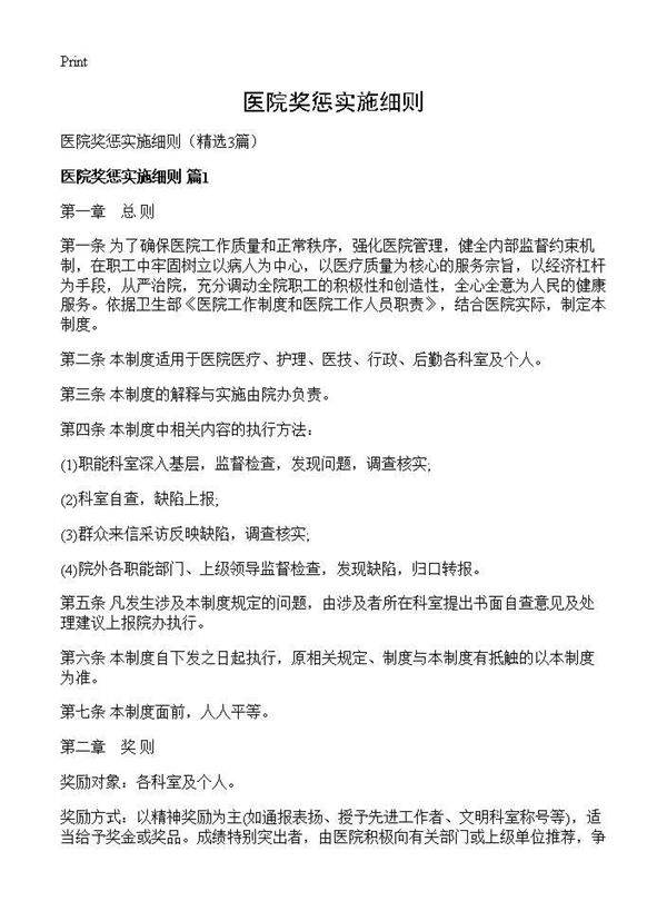 医院奖惩实施细则3篇