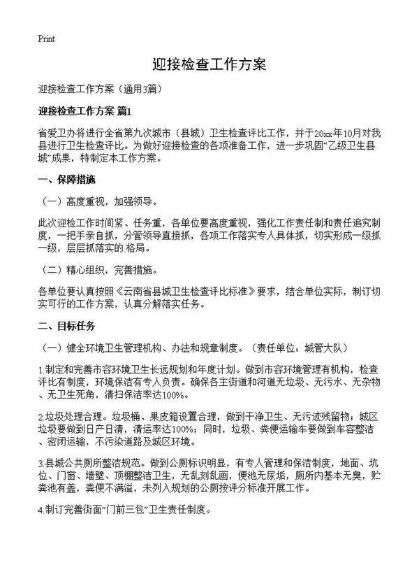 迎接检查工作方案3篇