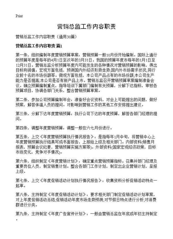 营销总监工作内容职责30篇