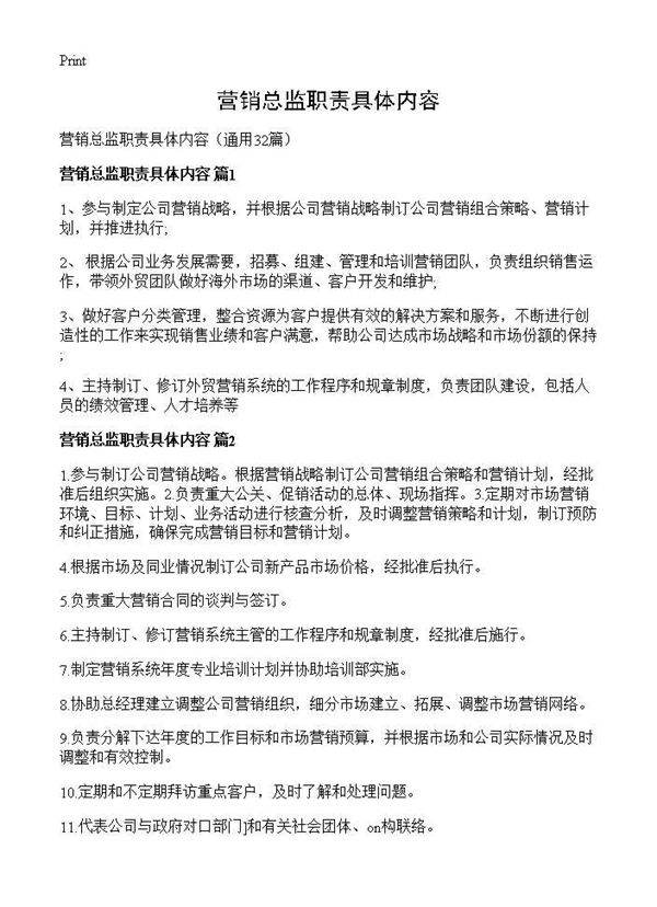 营销总监职责具体内容32篇
