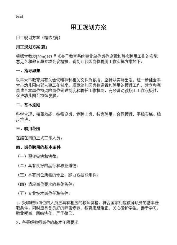用工规划方案3篇