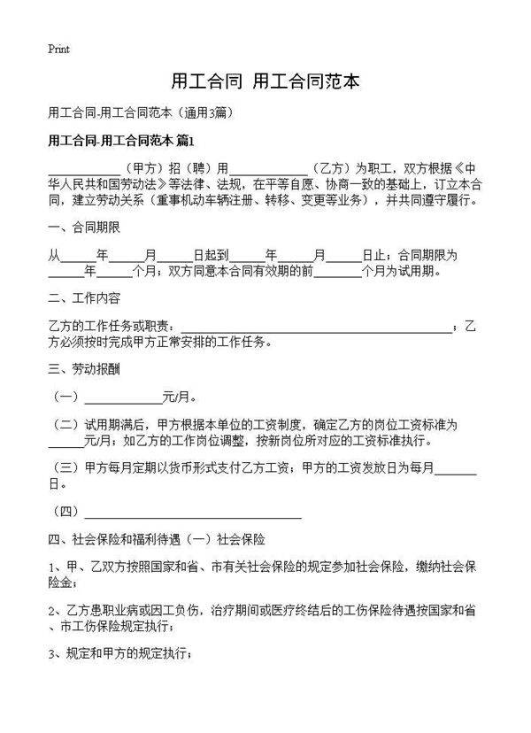 用工合同-用工合同范本3篇