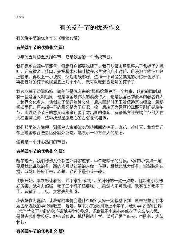 有关端午节的优秀作文17篇