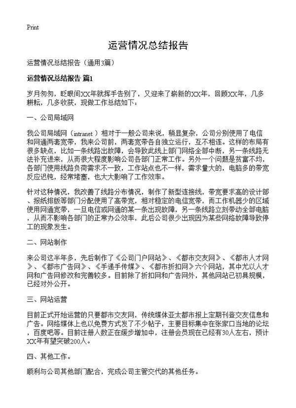 运营情况总结报告3篇