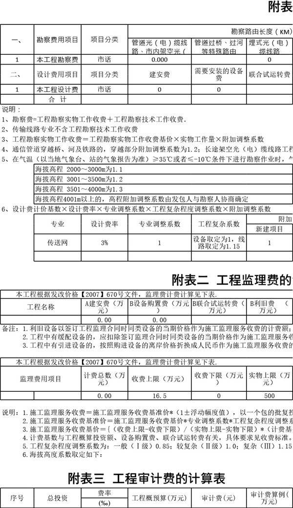 工程勘察设计费计算表 定额结算模板(勘误修正)