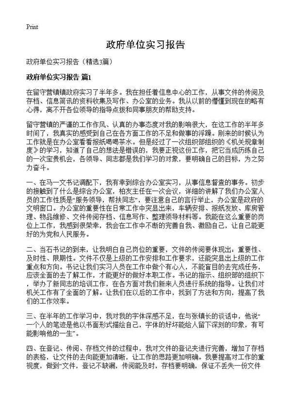政府单位实习报告3篇
