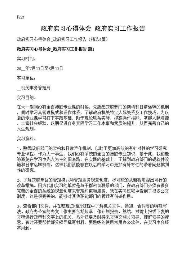 政府实习心得体会 政府实习工作报告4篇