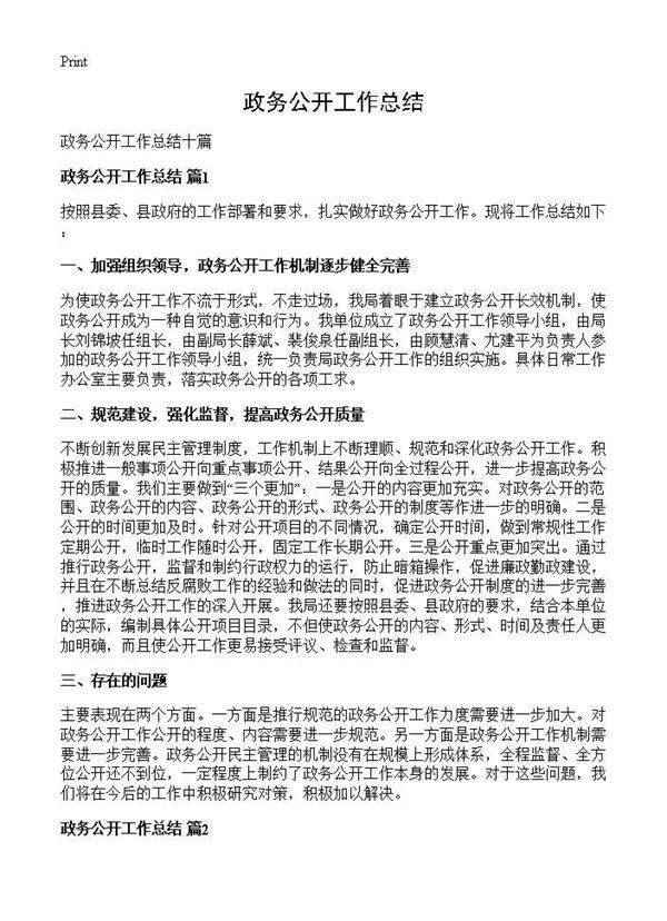 政务公开工作总结