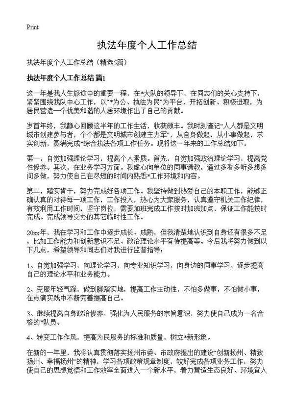 执法年度个人工作总结5篇
