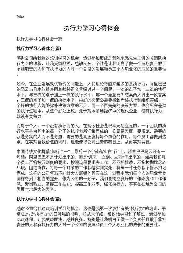 执行力学习心得体会
