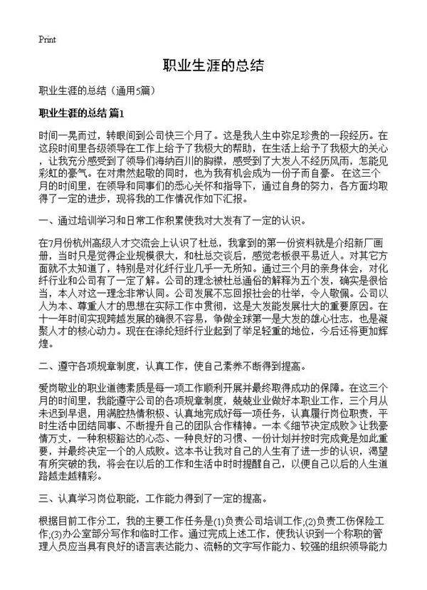 职业生涯的总结5篇