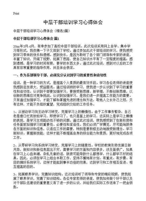 中层干部培训学习心得体会3篇
