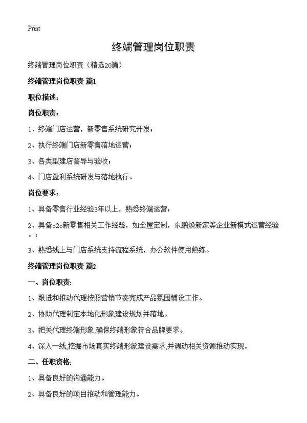 终端管理岗位职责20篇