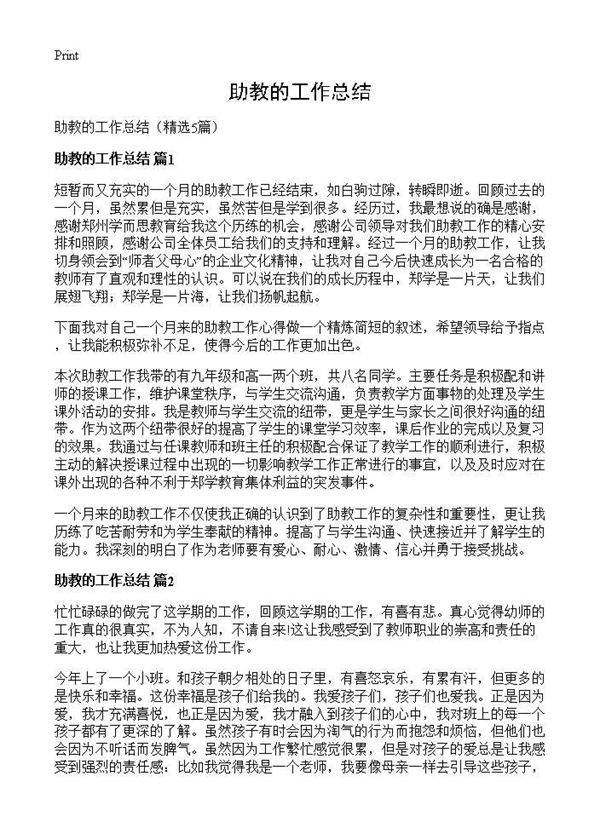 助教的工作总结5篇