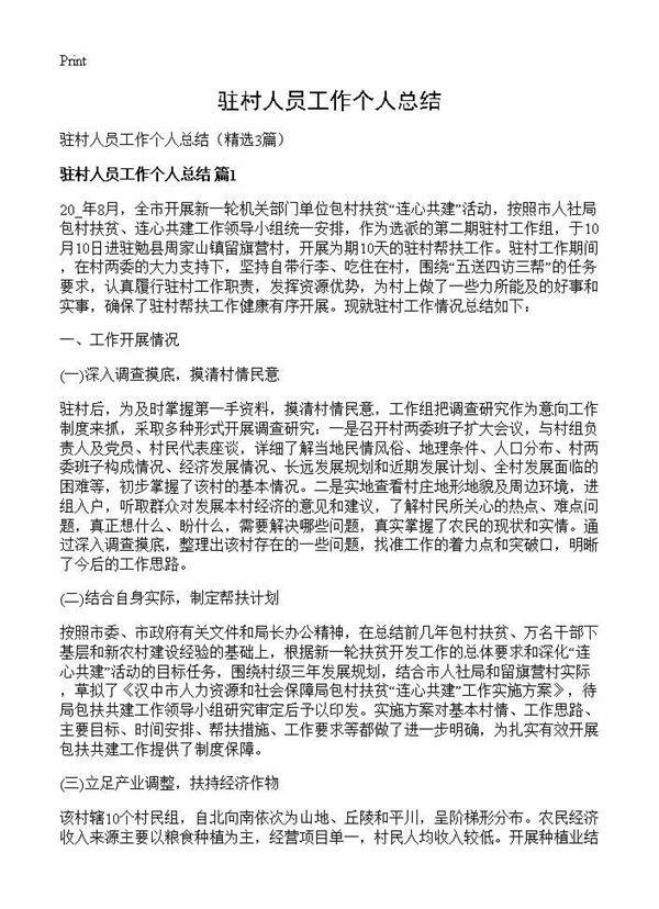 驻村人员工作个人总结3篇