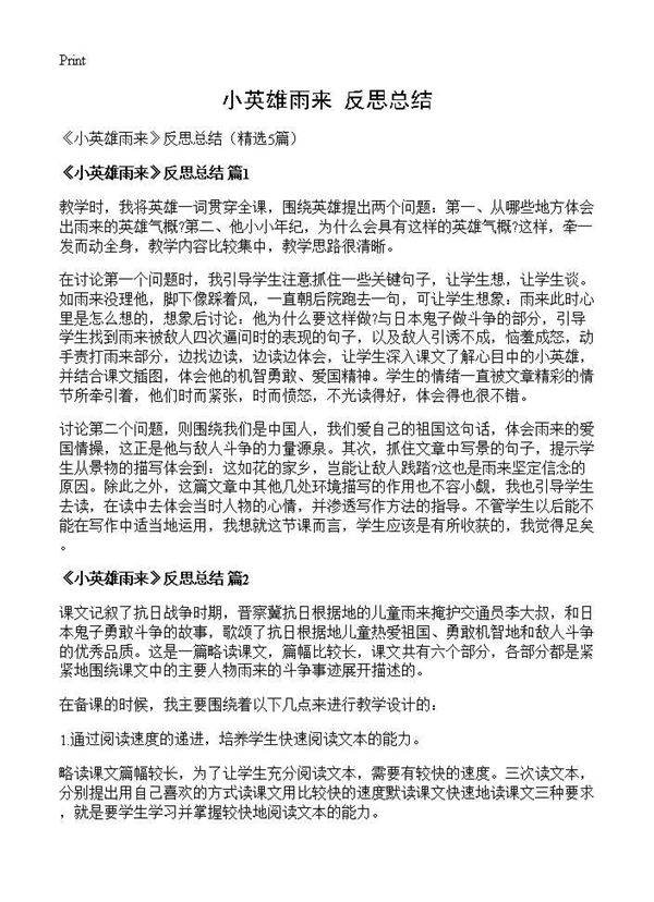 《小英雄雨来》反思总结5篇