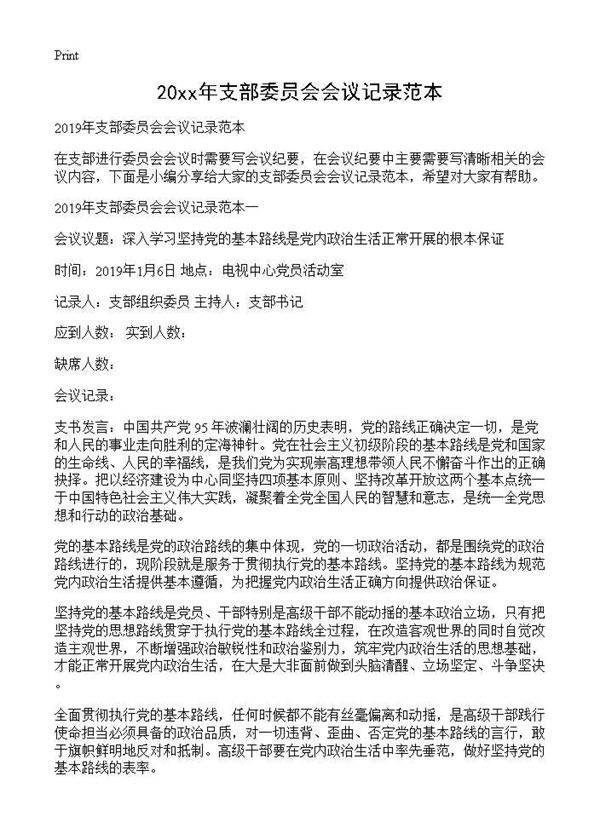 甄选支部委员会会议记录范本