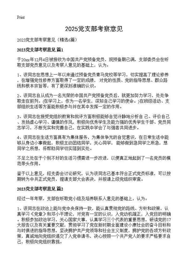 2025党支部考察意见6篇