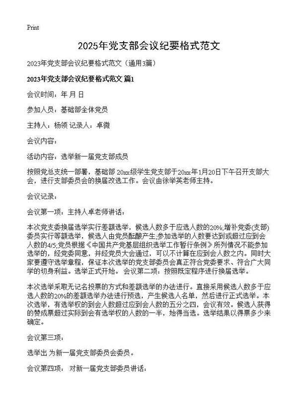 2025年党支部会议纪要格式范文3篇