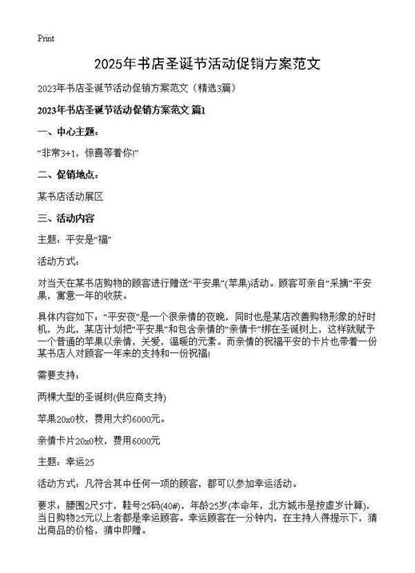 2025年书店圣诞节活动促销方案范文3篇
