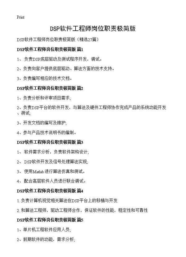 DSP软件工程师岗位职责极简版27篇