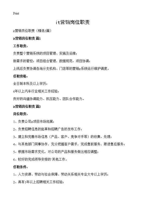 it营销岗位职责3篇